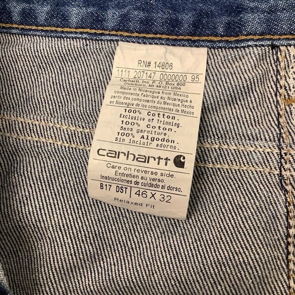Carhartt Jeans Mens Size 46x32 Relaxed Straight Denim Five Pocket - Picture 9 of 10